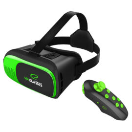 3D VR szemüveg okostelefonokhoz aszférikus lencsékkel. Bluetooth távirányítóval