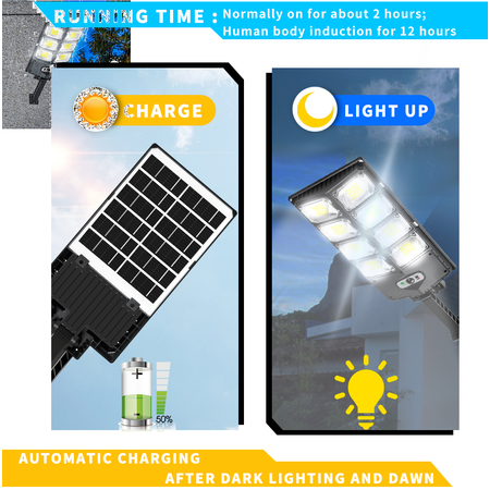 Solar Street Light kültéri napelemes lámpa mozgásérzékelővel és fényvezérléssel + távirányító. 336 ledes - MS-843