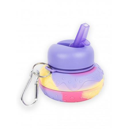 Összecsukható szilikon palack karabinerrel, fánk alakú. 600 ml - Pink - MS-922
