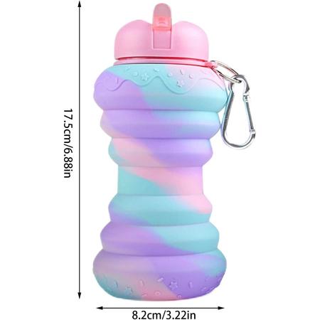 Összecsukható szilikon palack karabinerrel, fánk alakú. 600 ml - Pink - MS-922