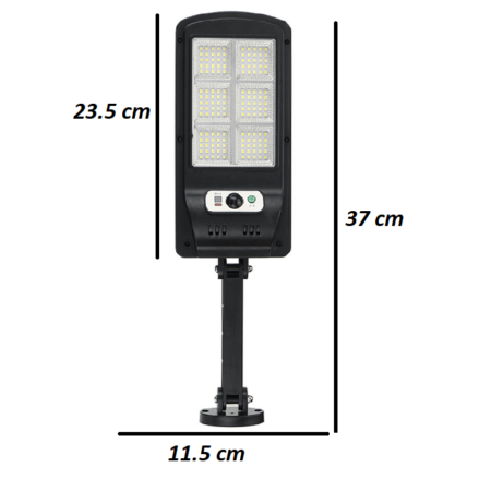 Napelemes SMD LED lámpa mozgásérzékelővel, fali tartókonzollal, 200W - MS-819