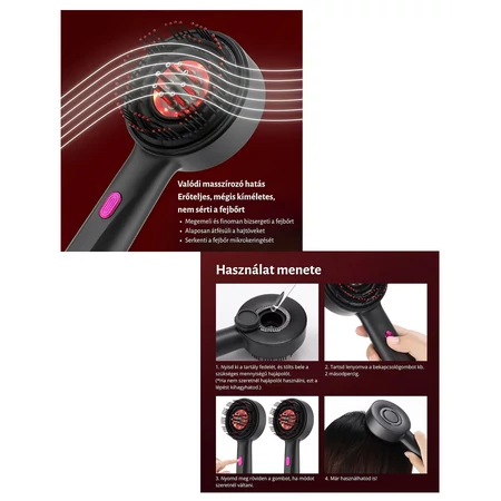 Fejbőr masszázskefe infravörös fénnyel, olaj adagolóval, USB-s