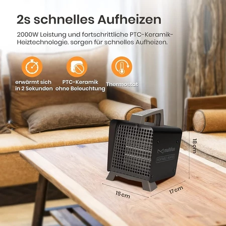 Multifun 2000W-os ipari kerámia hősugárzó, Fekete - MS-1038