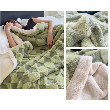 Rombusz mintás puha pléd 200x230 - Olívazöld