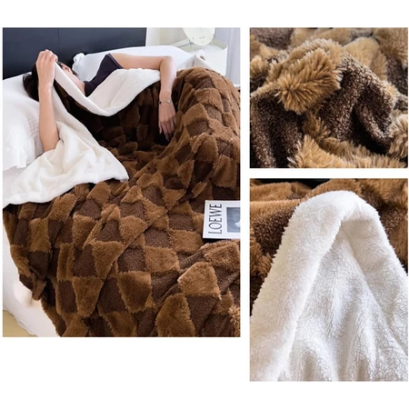 Rombusz mintás puha pléd 200x230 - Sötétbarna