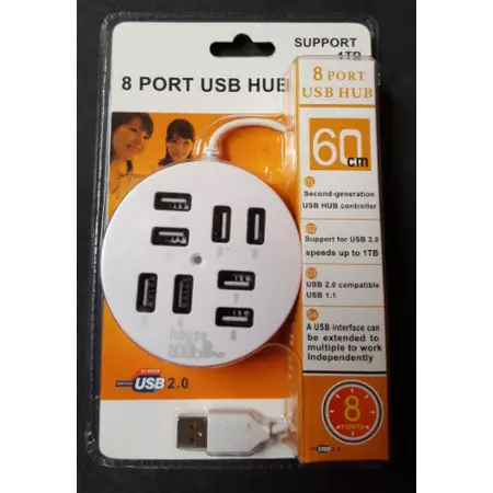 Support 8 portos nagysebességű USB HUB vezérlő kényelmes elosztással -Fehér szín