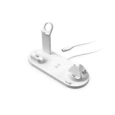 4 az 1-ben multifunkciós töltőállomás iPhone, Apple Watch, AirPods és vezeték nélküli töltésre - fehér (KE23-183)