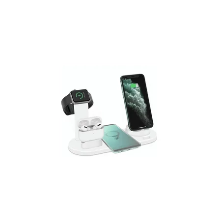 4 az 1-ben multifunkciós töltőállomás iPhone, Apple Watch, AirPods és vezeték nélküli töltésre - fehér (KE23-183)