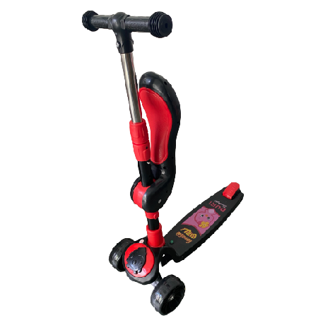 Háromkerekű világító és zenélő roller gyerekeknek, nyereggel - Piros-fekete - MS-904