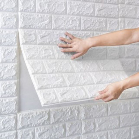 Öntapadós 3D tégla hatású dekor falmatrica, tapéta - Fehér - 70x77x0,6 cm - MS-756
