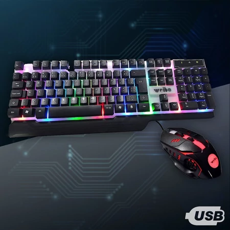 USB-billentyűzet + egér színes LED háttérvilágítással / US kiosztás, 104 gombos - MS-861