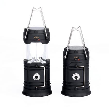 Napelemes újratölthető kemping lámpa, horgászlámpa - fekete - MS-765