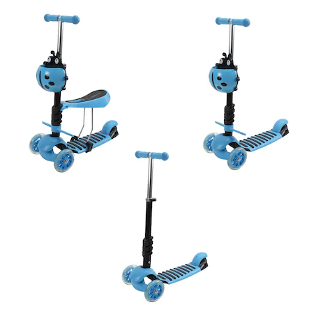 Háromkerekű roller világító kerekekkel és nyereggel - Kék - MS-896