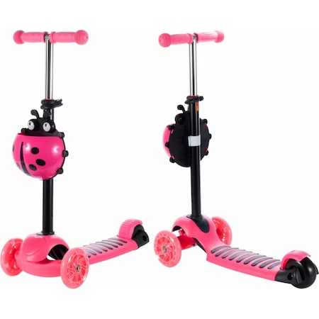 Háromkerekű roller világító kerekekkel és nyereggel - Rózsaszín - MS-897