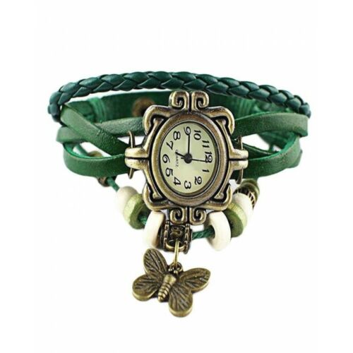 Vintage női karkötő óra zöld színben